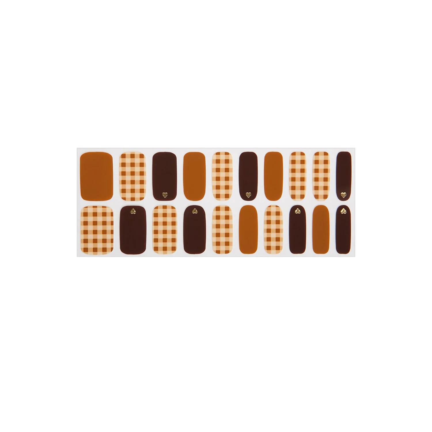 Glossy Blossom Gel Nail Strips Brandy Brown Check