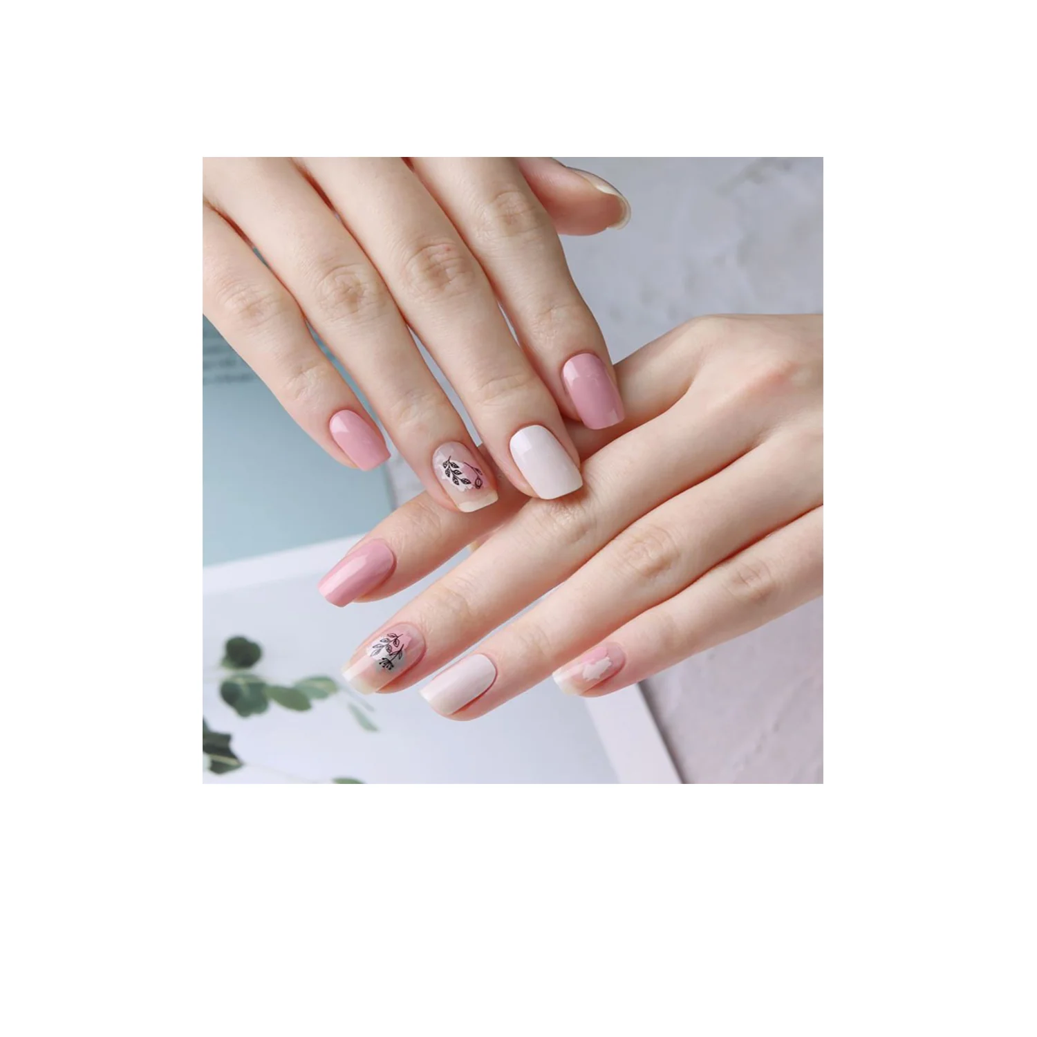 Glossy Blossom Gel Nail Strips Drawing Pink - Image 2