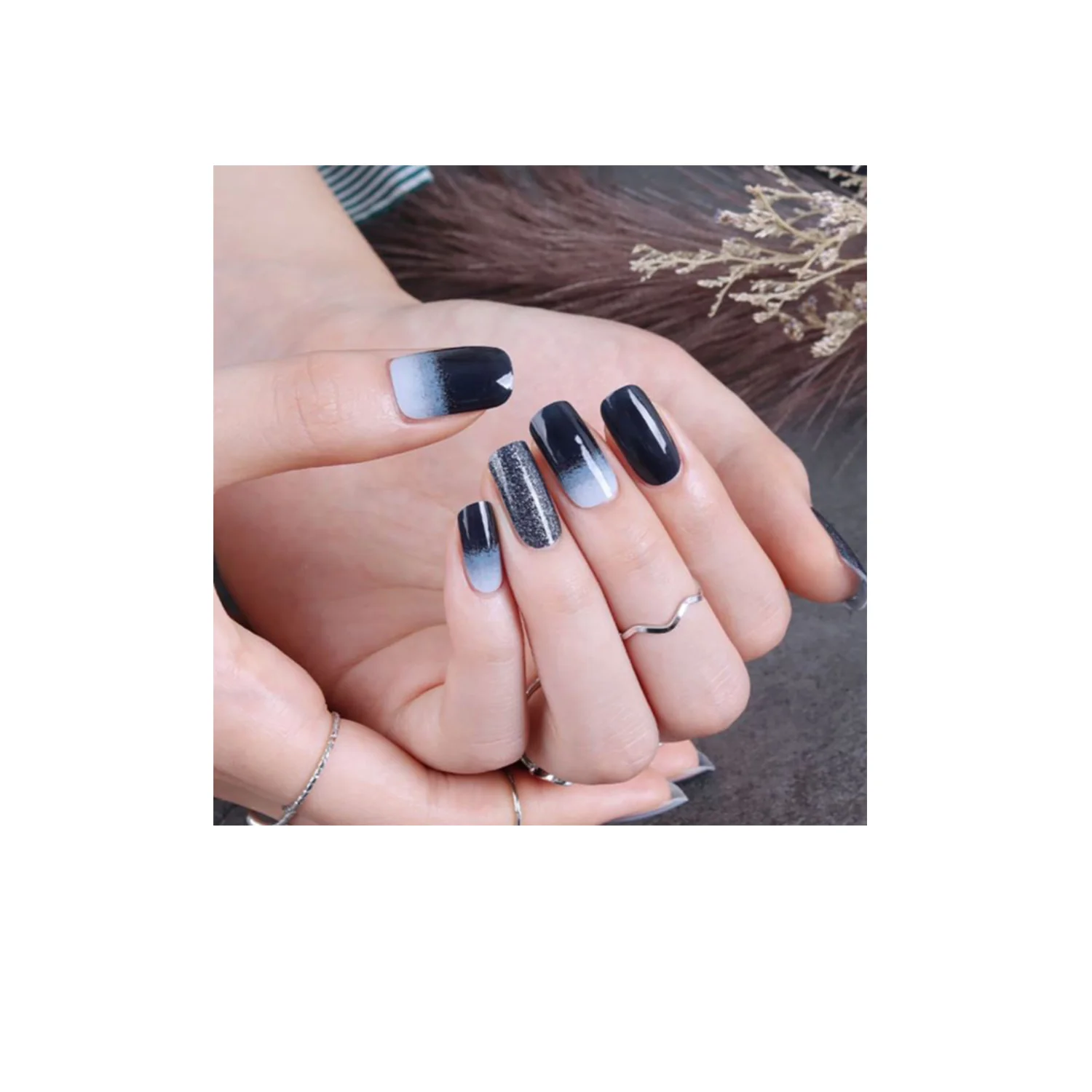 Glossy Blossom Gel Nail Strips Ebony Night - Image 2