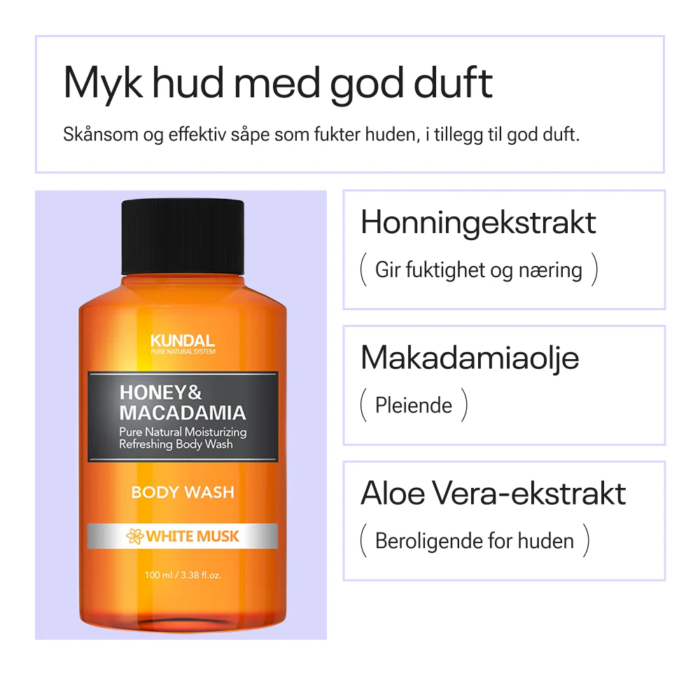 Kundal Honey & Macadamia Pure Body Wash White Musk 100 ml - Image 2