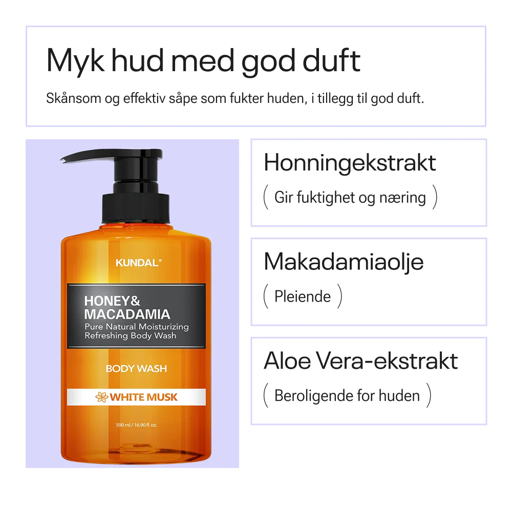 Kundal Honey & Macadamia Pure Body Wash White Musk 500ml - Image 2