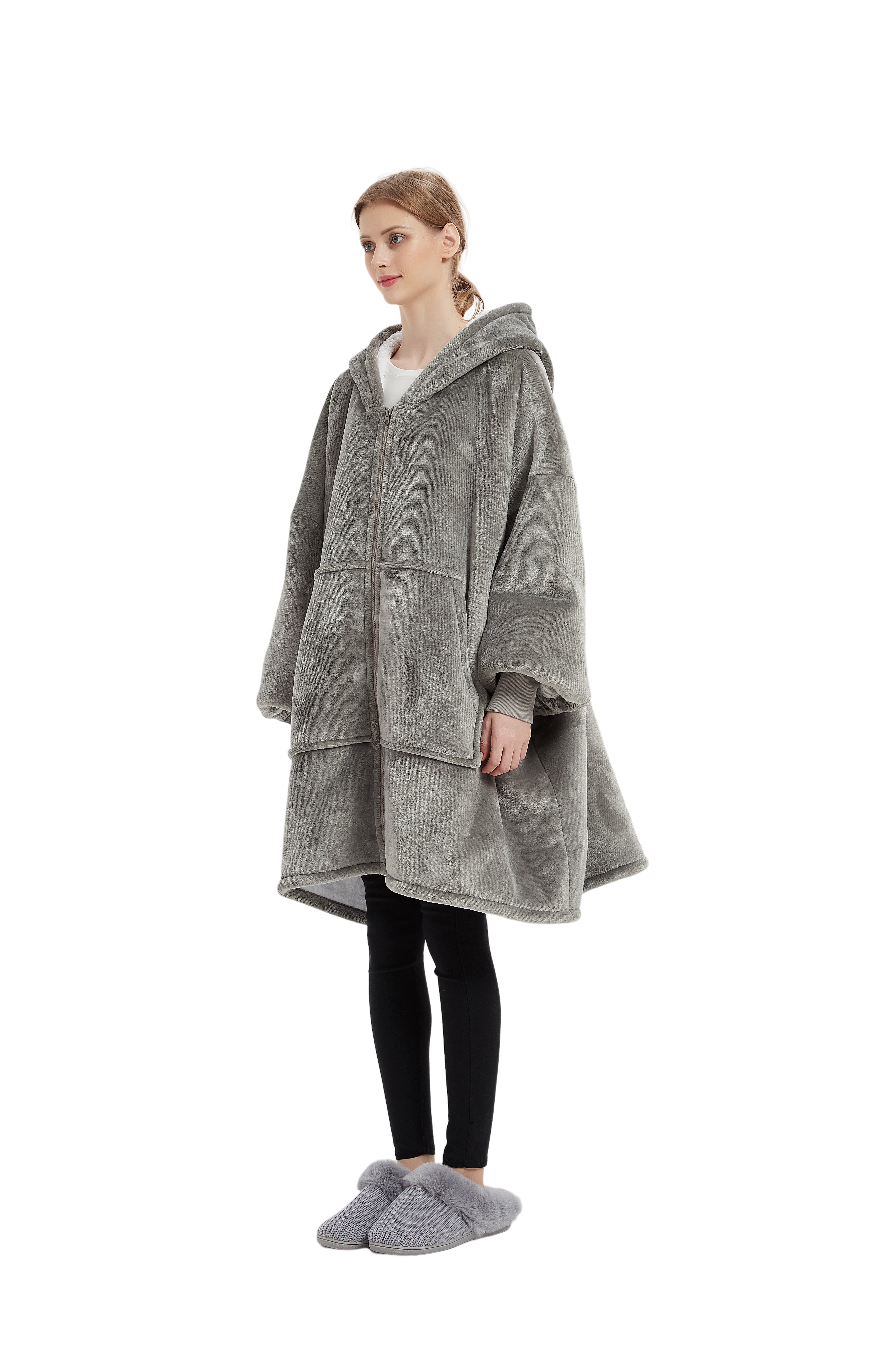 Beauty Mall Kosegenser Med Glidelås  I Flanell – Grå - Image 5