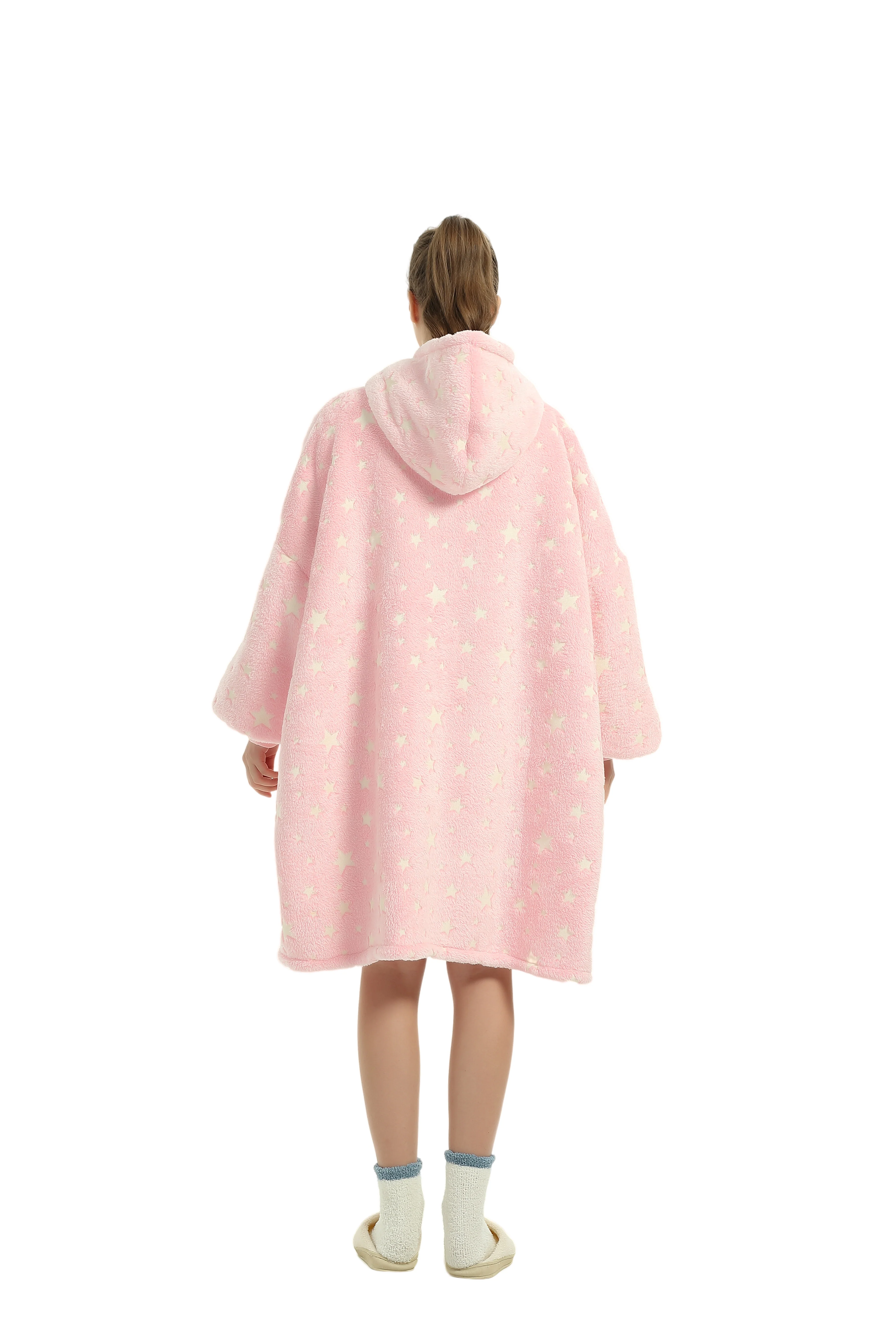 Beauty Mall Kosegenser I Flanell – Lys Rosa Med Stjerner - Image 8